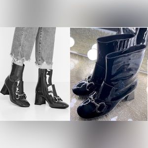 Jeffrey Campbell Denevue Patent Black Block Heel Booties NWOT